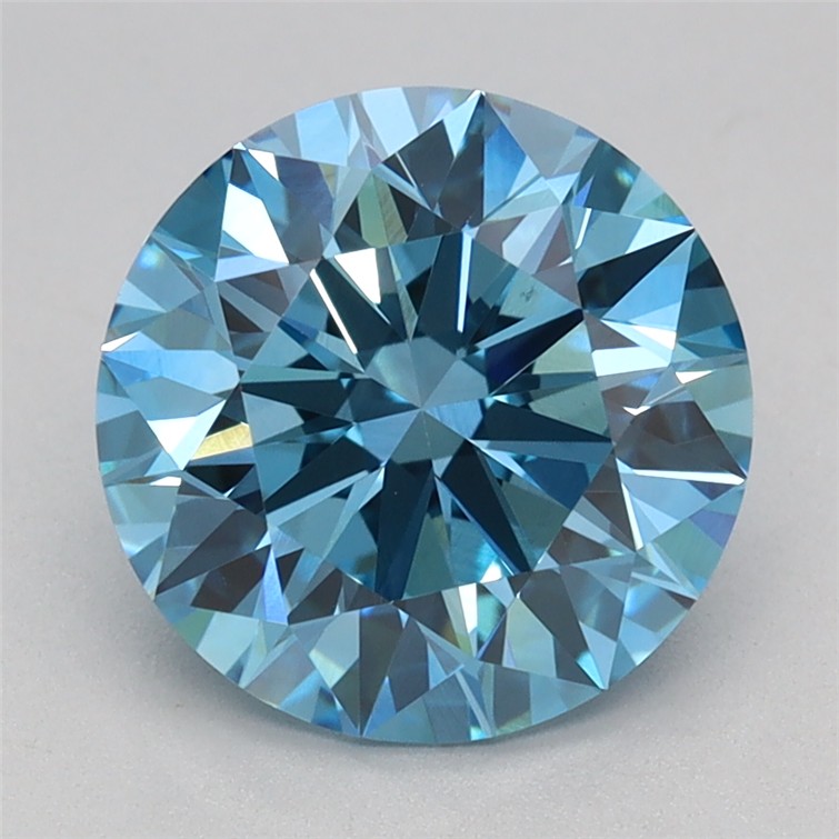 Actual 2.01 carat Fancy Vivid Blue Round lab-grown diamond