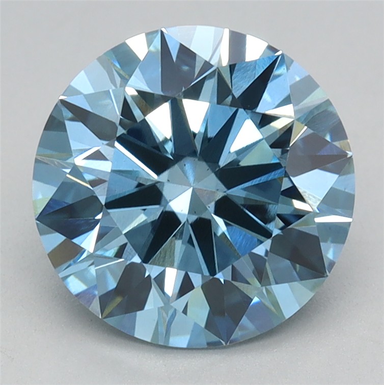 Actual 2.09 carat Fancy Vivid Blue Round lab-grown diamond