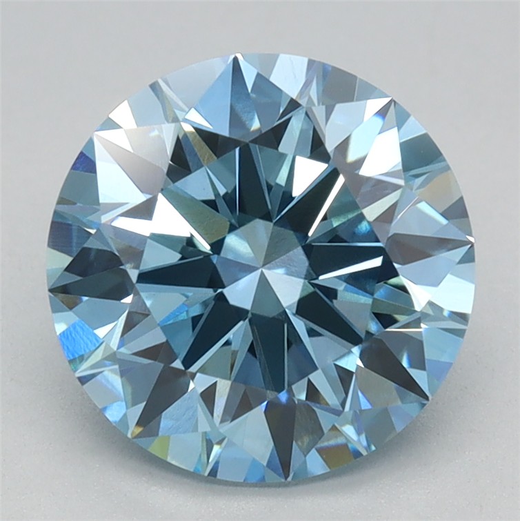 Actual 2.01 carat Fancy Vivid Blue Round lab-grown diamond