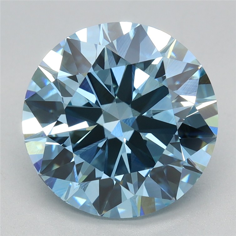 Actual 3.15 carat Fancy Vivid Blue Round lab-grown diamond