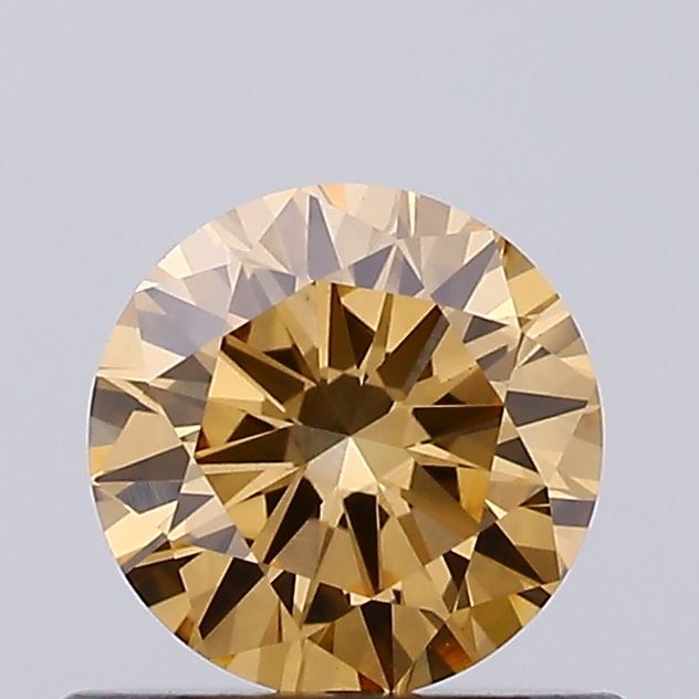 Actual 0.57 carat Light Yellowish Brown Round lab-grown diamond