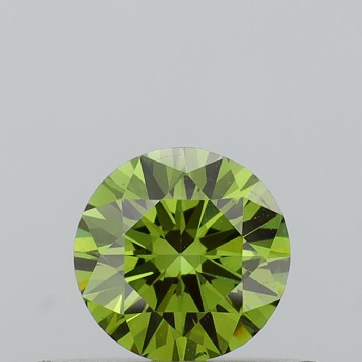 Actual 0.34 carat Fancy Vivid Green Round lab-grown diamond