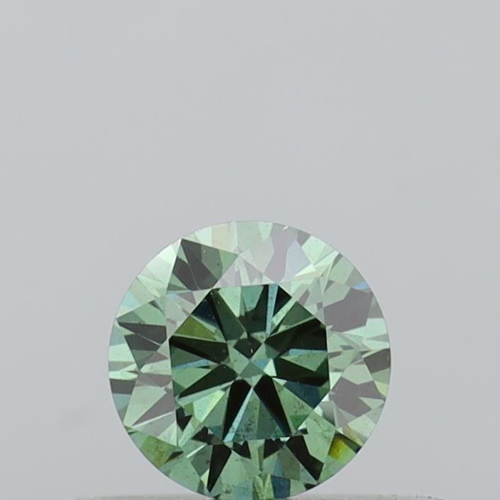 Actual 0.28 carat Fancy Vivid Green Round lab-grown diamond