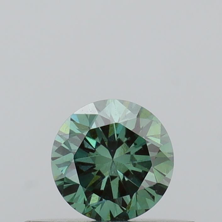 Actual 0.29 carat Fancy Vivid Green Round lab-grown diamond