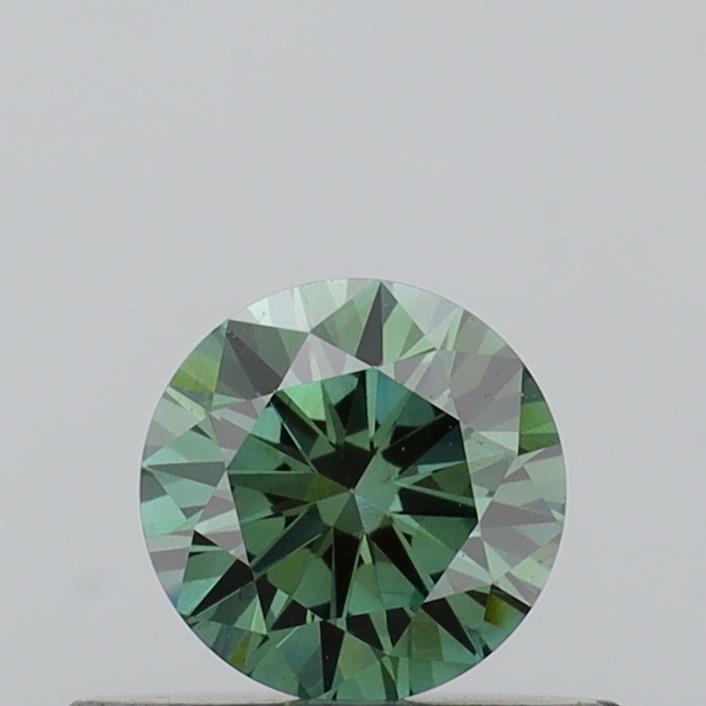 Actual 0.34 carat Fancy Vivid Green Round lab-grown diamond