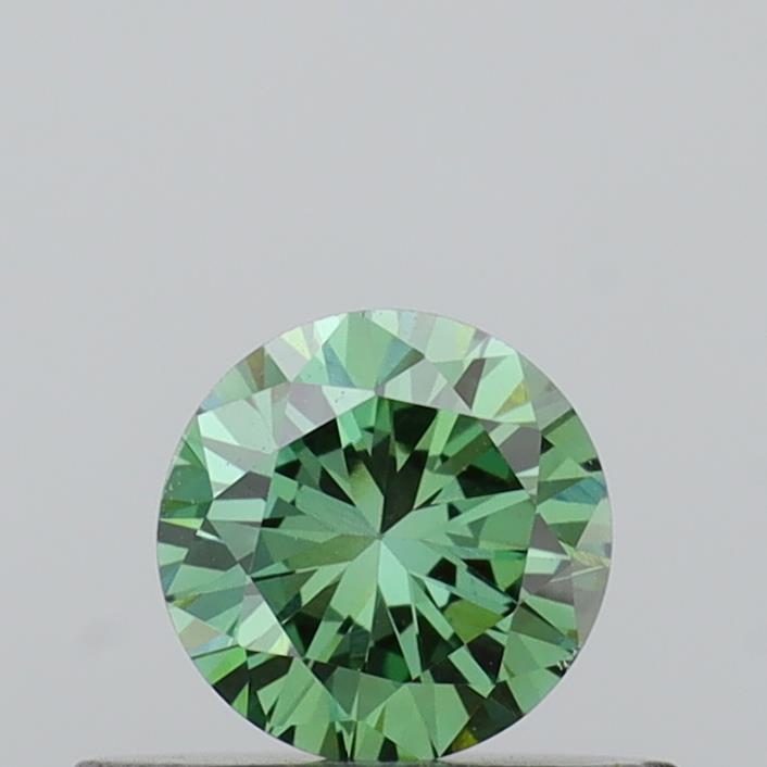 Actual 0.32 carat Fancy Vivid Green Round lab-grown diamond