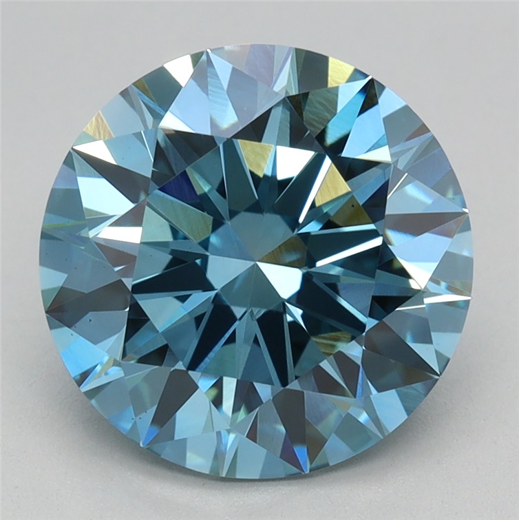 Actual 3.21 carat Fancy Vivid Blue Round lab-grown diamond
