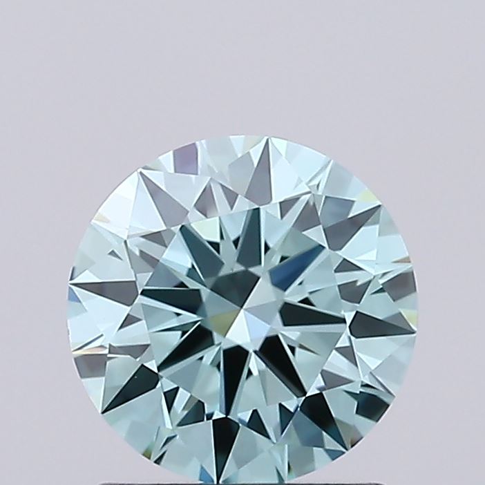 Actual 1.04 carat Intense Bluish Green Round lab-grown diamond