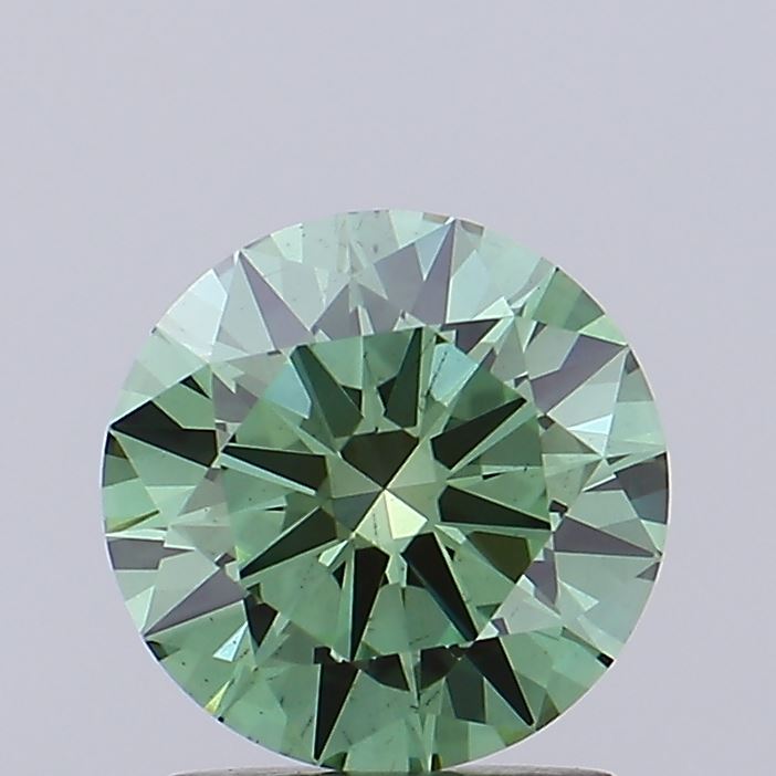 Actual 1.46 carat Vivid Green Round lab-grown diamond