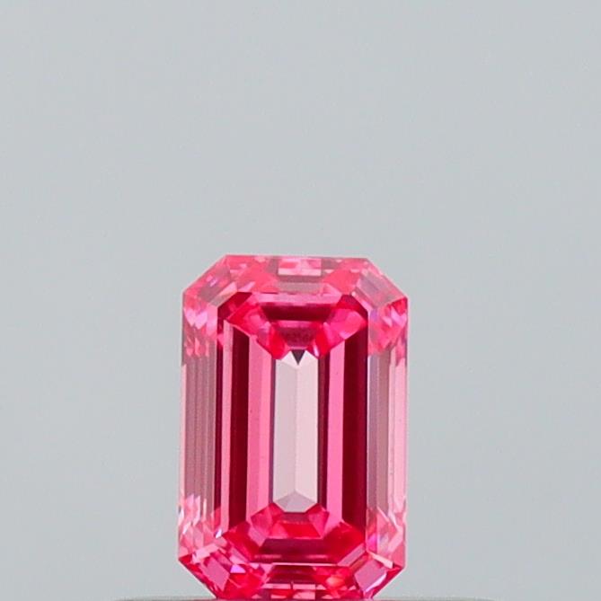 Actual 0.26 carat Fancy Vivid Pink Emerald lab-grown diamond