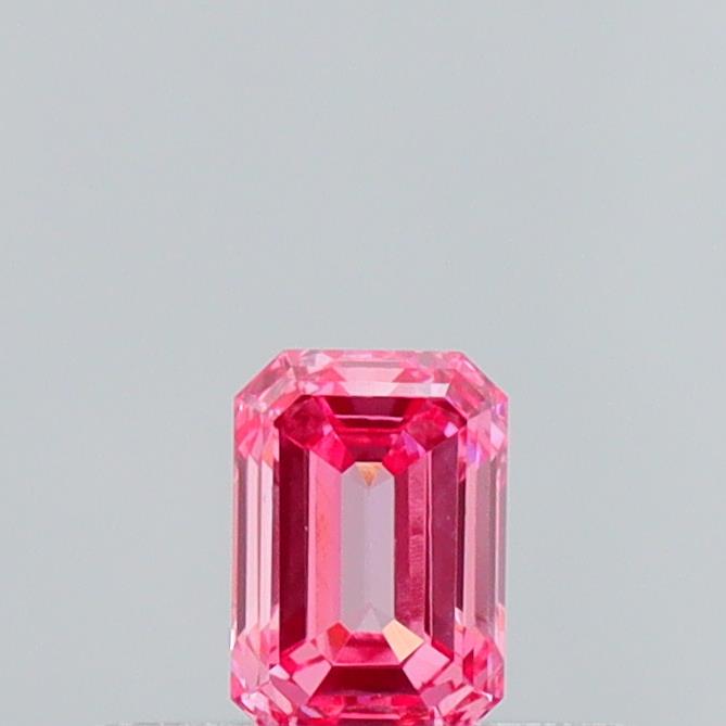 Actual 0.26 carat Fancy Vivid Pink Emerald lab-grown diamond