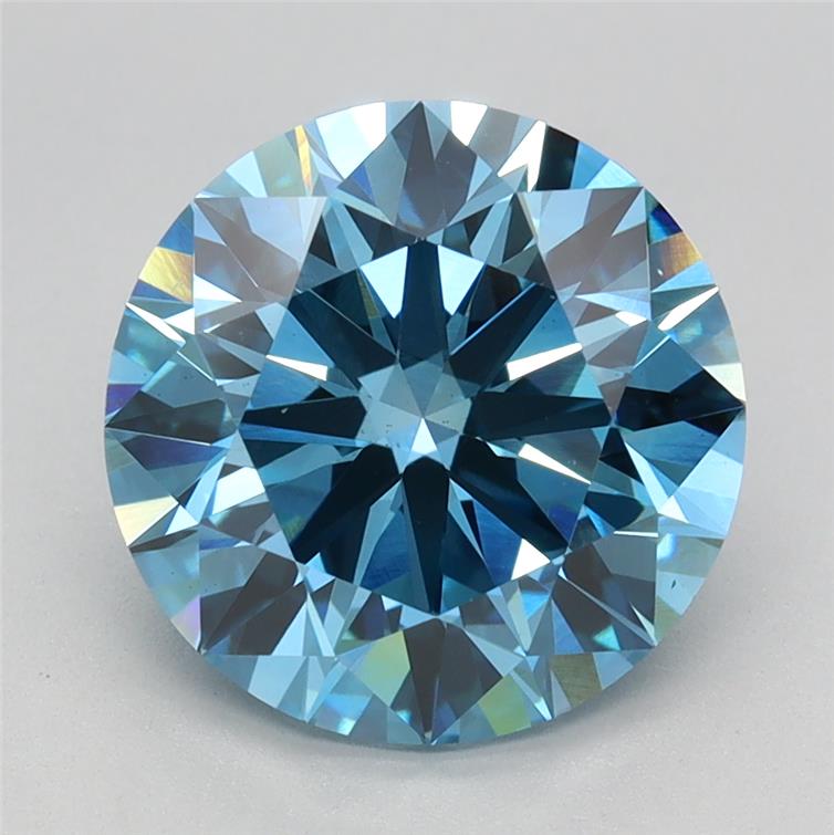 Actual 3.17 carat Fancy Vivid Blue Round lab-grown diamond