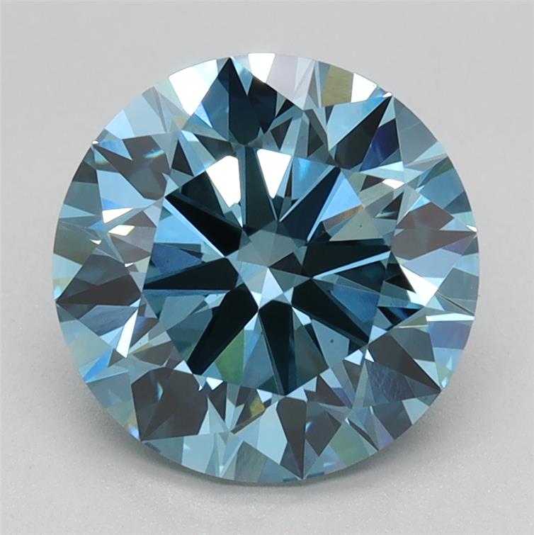 Actual 2.5 carat Fancy Vivid Blue Round lab-grown diamond