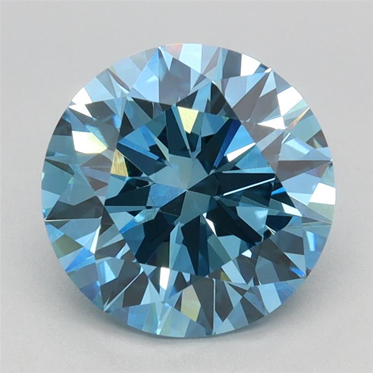 Actual 2.07 carat Fancy Vivid Blue Round lab-grown diamond