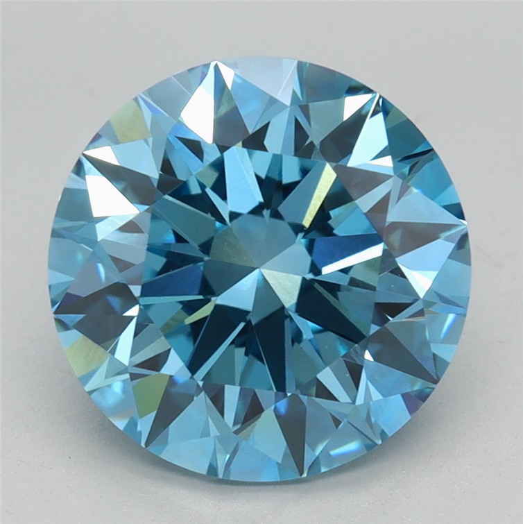 Actual 3.18 carat Fancy Vivid Blue Round lab-grown diamond