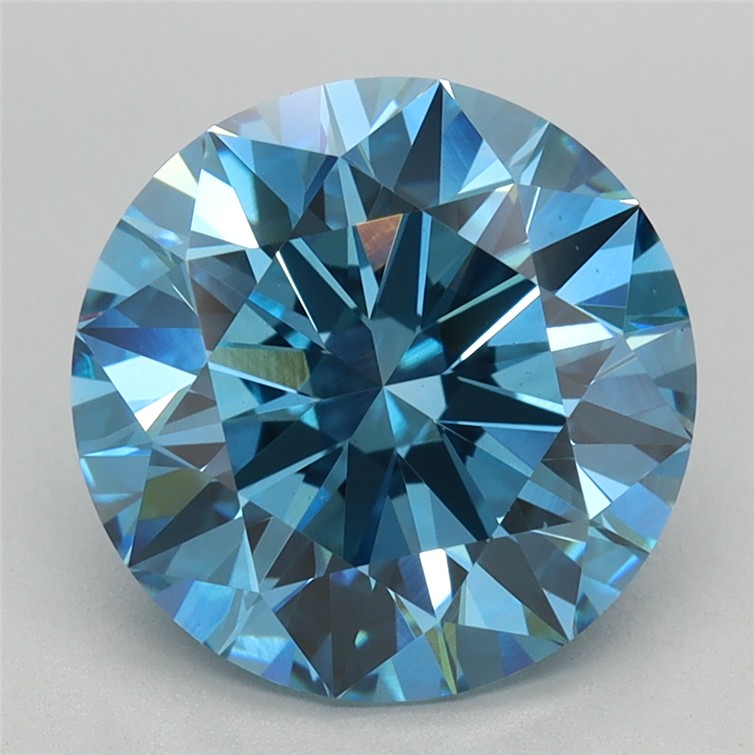 Actual 3.18 carat Fancy Vivid Blue Round lab-grown diamond