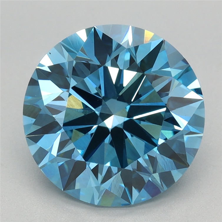 Actual 3.08 carat Fancy Vivid Blue Round lab-grown diamond