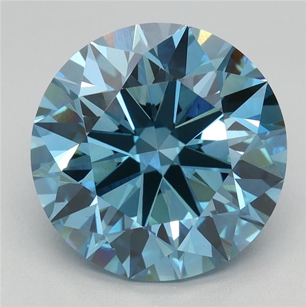 Actual 3.03 carat Fancy Vivid Blue Round lab-grown diamond