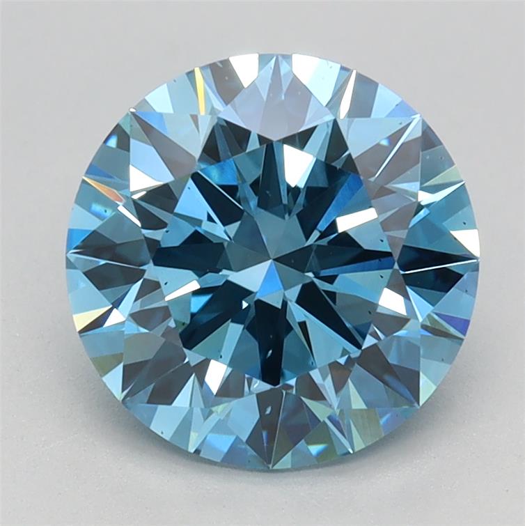 Actual 2.09 carat Fancy Vivid Blue Round lab-grown diamond