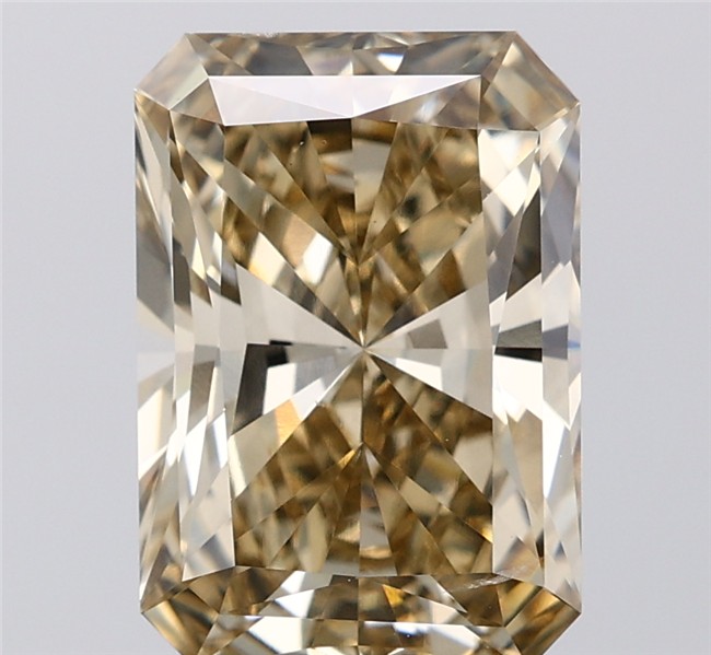 Actual 5.05 carat Fancy Grayish Yellow Radiant lab-grown diamond