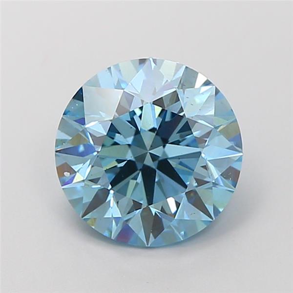 Actual 2.59 carat Fancy Vivid Blue Round lab-grown diamond