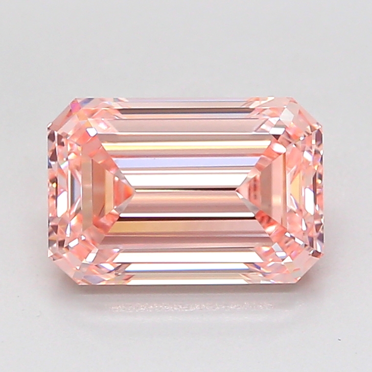 Actual 2.51 carat Fancy Intense Pink Emerald lab-grown diamond