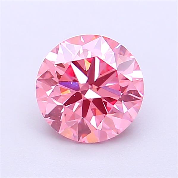 Actual 0.54 carat Vivid Orangy Pink Round lab-grown diamond