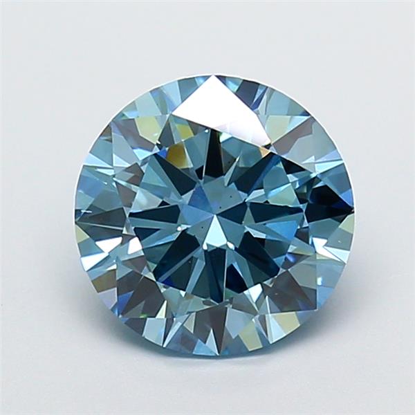 Actual 2.6 carat Fancy Vivid Blue Round lab-grown diamond