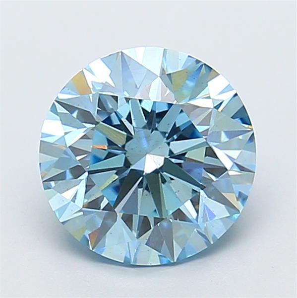 Actual 2.67 carat Fancy Vivid Blue Round lab-grown diamond